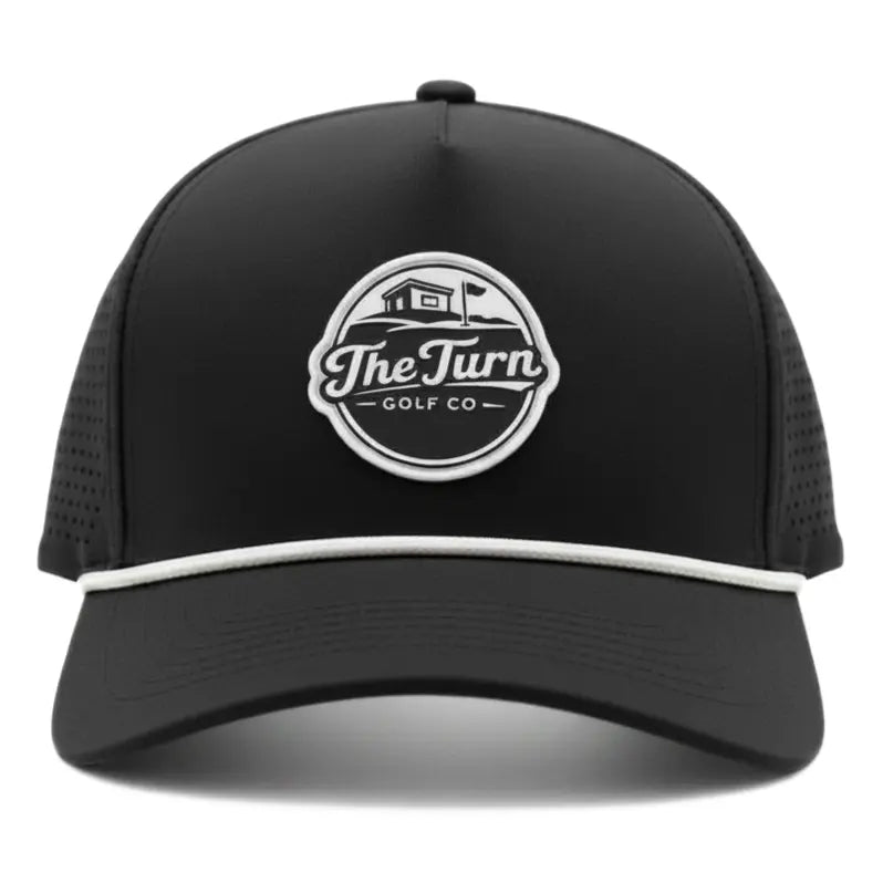 Harris&Co The Turn Black Performance Golf Snapback Hat – Breathable, Laser Perforated