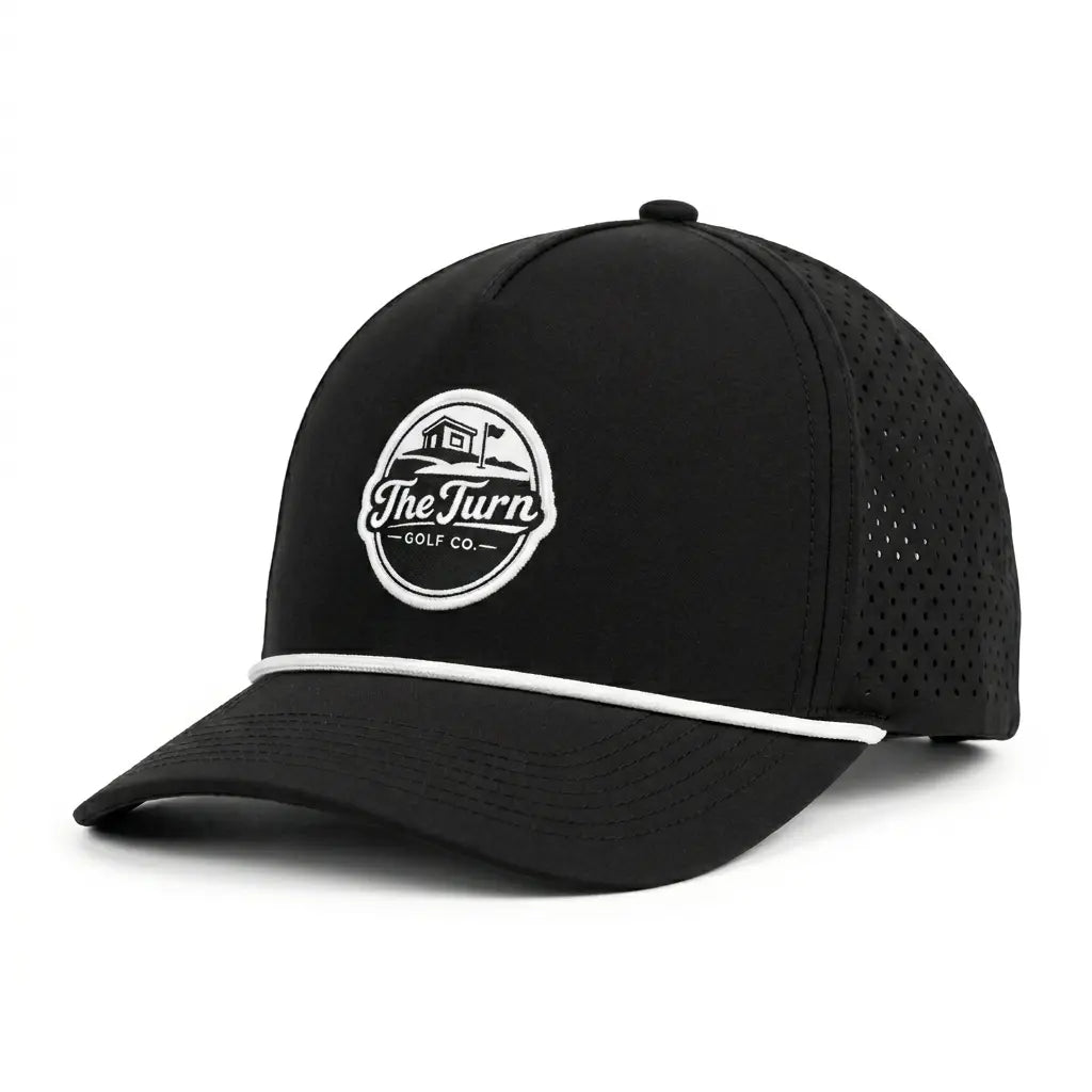 Harris&Co The Turn Black Performance Golf Snapback Hat – Breathable, Laser Perforated