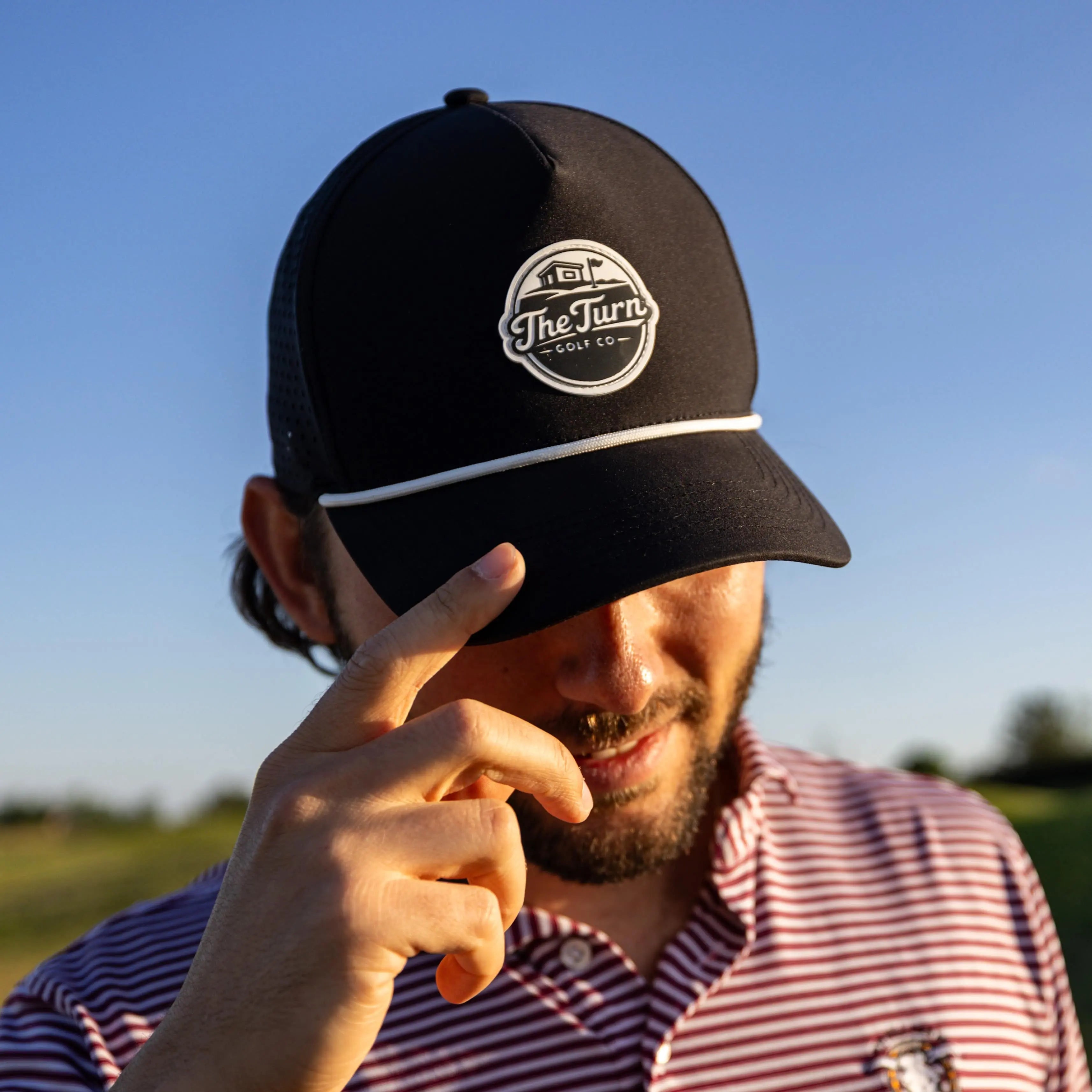 Harris&Co The Turn Black Performance Golf Snapback Hat – Breathable, Laser Perforated