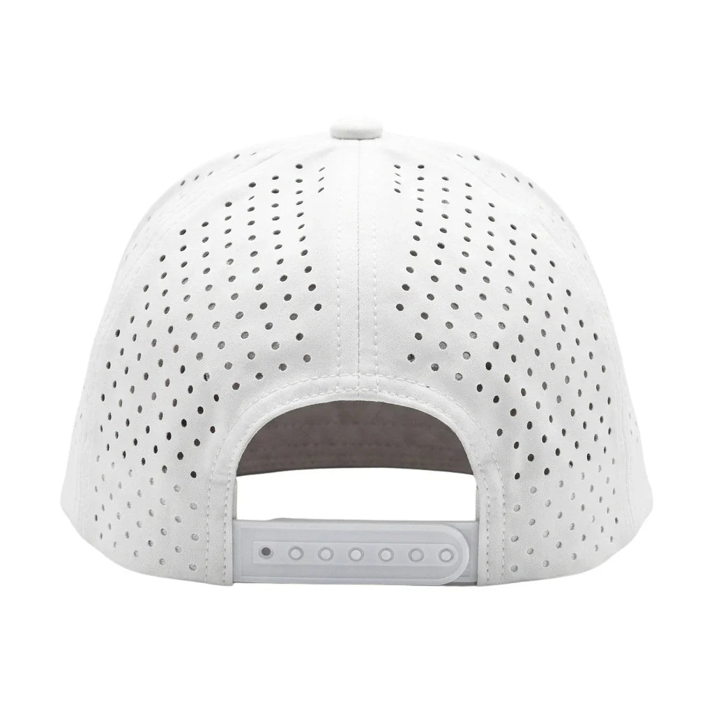 Harris&Co The Turn White Performance Golf Snapback Hat – Breathable, Laser Perforated