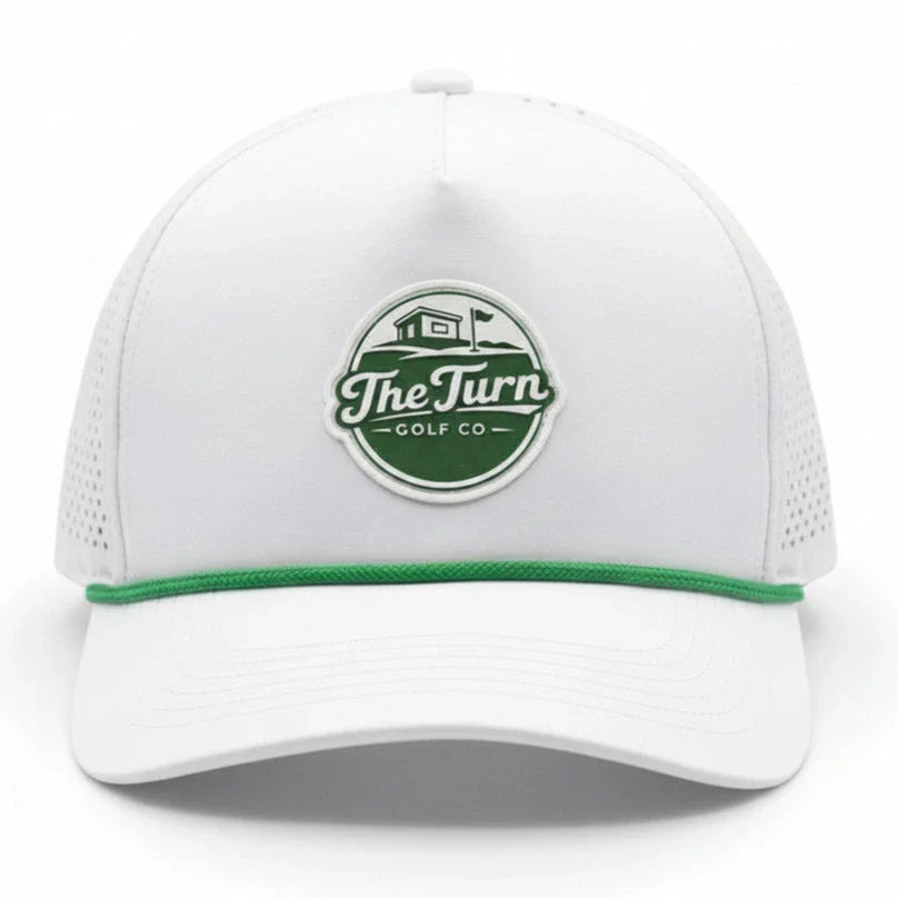 Harris&Co The Turn White Performance Golf Snapback Hat – Breathable, Laser Perforated