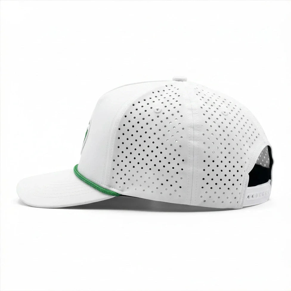 Harris&Co The Turn White Performance Golf Snapback Hat – Breathable, Laser Perforated