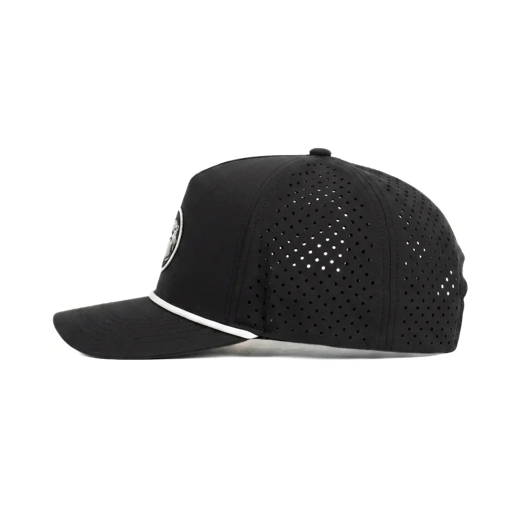 Harris&Co The Turn Black Performance Golf Snapback Hat – Breathable, Laser Perforated